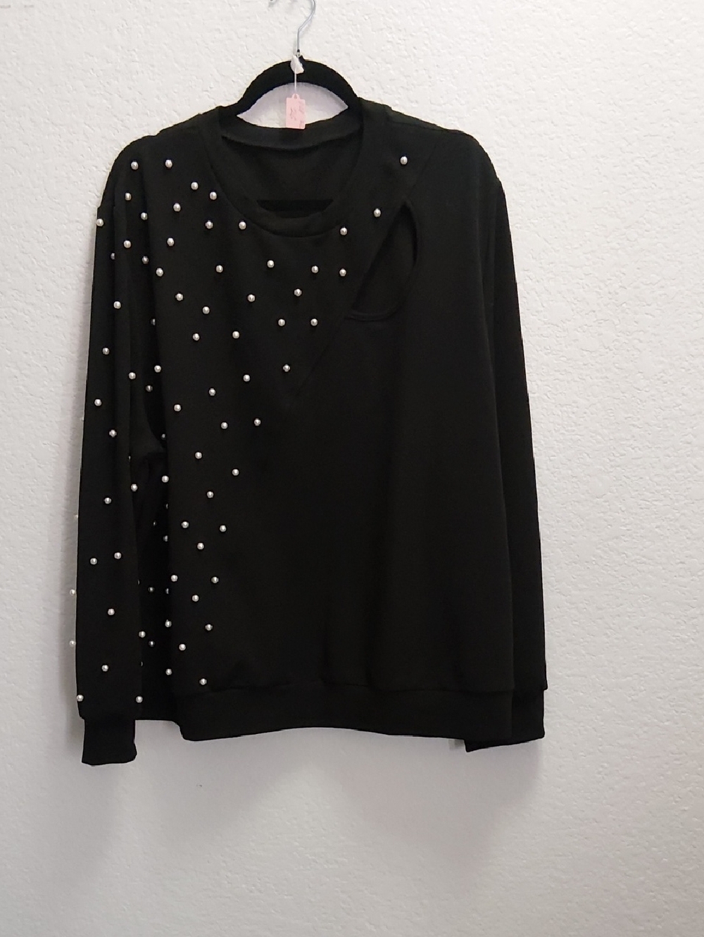 Black Pearl-Embellished Crewneck Sweater